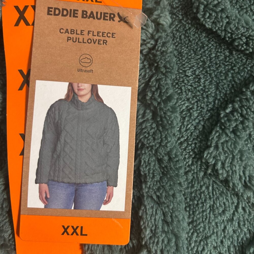 Eddie Bauer Women's Cable Fleece Mock Neck Pullover Green Size XXL - Picture 6 of 6